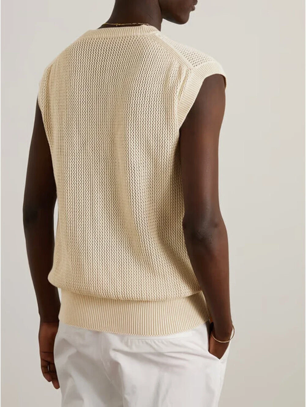 Piacenza 1733 Cotton Crochet Ivory Beige Fisherman Knit Sweater Vest Italy 46